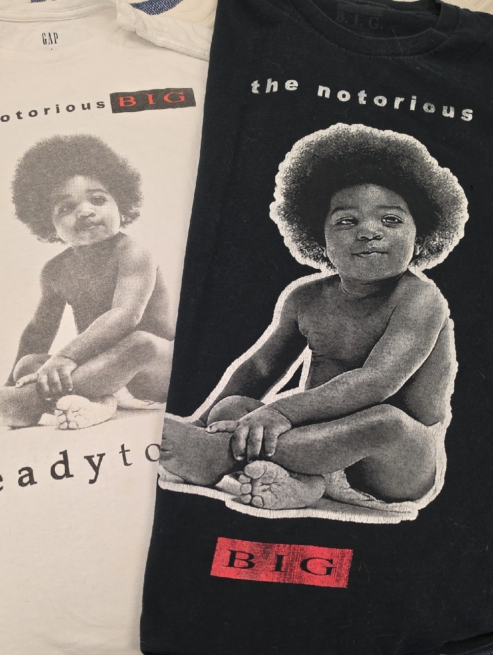 The Notorious B.I.G. Baby Photo Graphic Tees Bundle!  Black & White Tees Large.